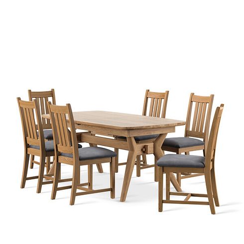Bentley Natural Extending Dining Table and 6 Classic Natural Oak Chair with Verona Grey Fabric