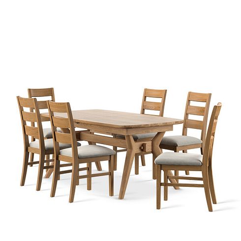Bentley Natural Extending Dining Table and 6 Linear Natural Oak Chair with Verona Cream Fabric