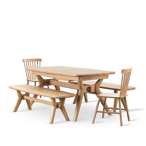 Bentley Natural Oak Extending Dining Table And 2 Kingham Chairs and 2 Bentley Benches