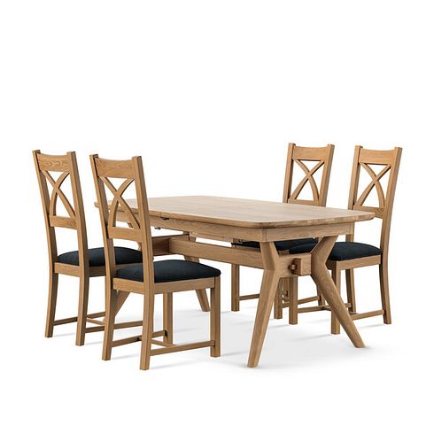 Bentley Natural Oak Extending Dining Table And 4 Cross Backs In Verona Charcoal 