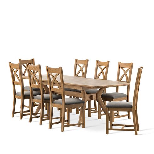 Bentley Natural Oak Extending Dining Table And 8 Cross Backs In Verona Mocha 