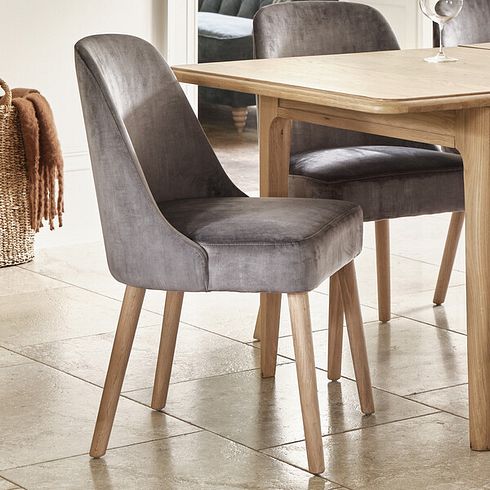 Bette Upholstered Chair with Oak Legs in Heritage Granite Velvet