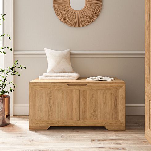 Bevel Natural Solid Oak Blanket Box
