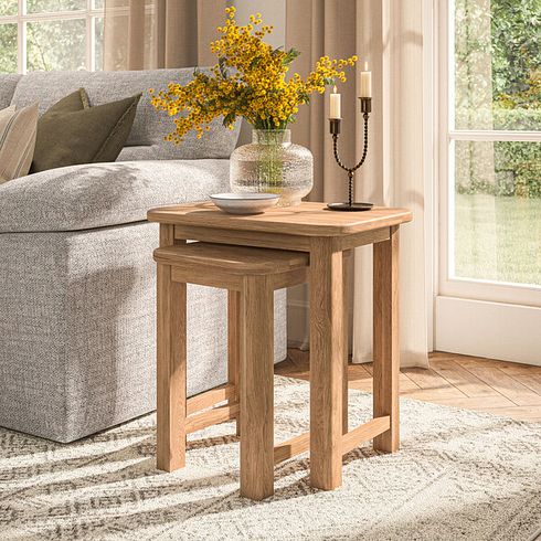 Brennan Natural Solid Oak Nest of 2 Tables