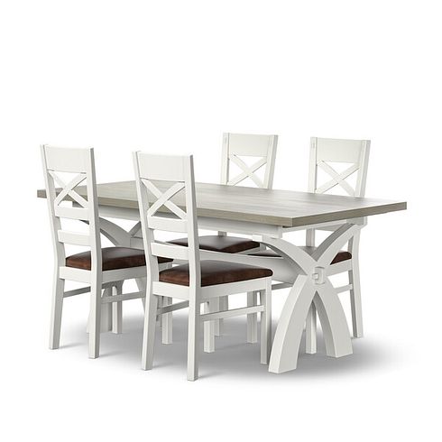 Brompton Dining Table + 4 Brompton Dining Chairs with Vintage Brown Leather Look Fabric Pads