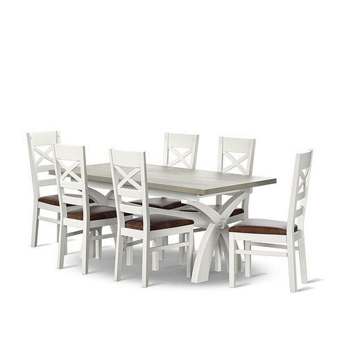 Brompton Dining Table + 6 Brompton Dining Chairs with Vintage Brown Leather Look Fabric Pads