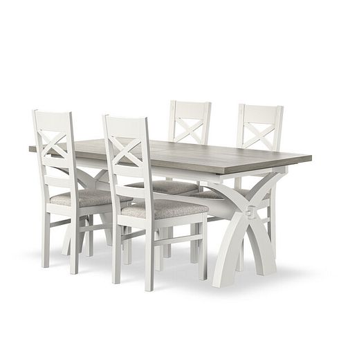 Brompton Painted Acacia and Ash Top Extending Dining Table + 4 Brompton Painted Acacia Dining Chairs with Plain Grey Fabric Seat Pads