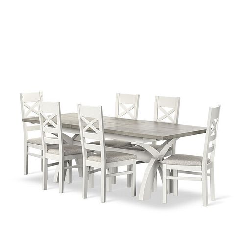 Brompton Painted Acacia and Ash Top Extending Dining Table + 6 Brompton Painted Acacia Dining Chairs with Plain Grey Fabric Seat Pads