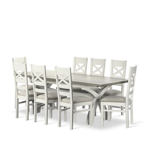 Brompton Painted Acacia and Ash Top Extending Dining Table And 8 Bromptons In Verona Cream