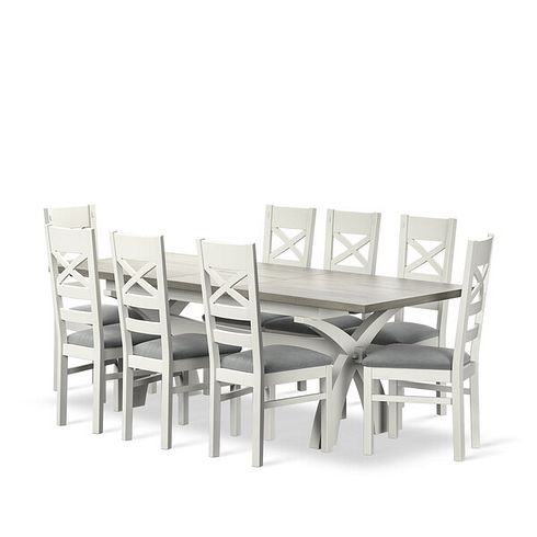 Brompton Painted Acacia and Ash Top Extending Dining Table And 8 Bromptons In Verona Grey 