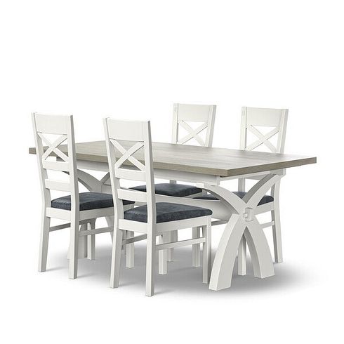 Brompton Painted Acacia & Ash Top Dining Table + 4 Brompton Painted Dining Chairs with Heritage Granite Velvet Seat