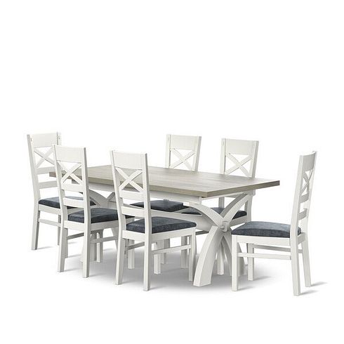 Brompton Painted Acacia & Ash Top Dining Table + 6 Brompton Painted Dining Chairs with Heritage Granite Velvet Seat