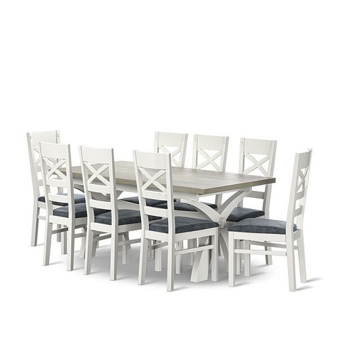 Brompton Painted Acacia & Ash Top Dining Table + 8 Brompton Painted Dining Chairs with Heritage Granite Velvet Seat