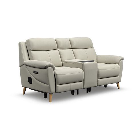 Brunel 2 Seater Recliner Sofa, Smart Screen & Speakers in Bone China Leather