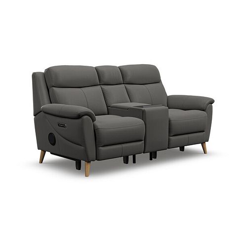 Brunel 2 Seater Recliner Sofa, Smart Screen & Speakers in Elephant Grey Leather