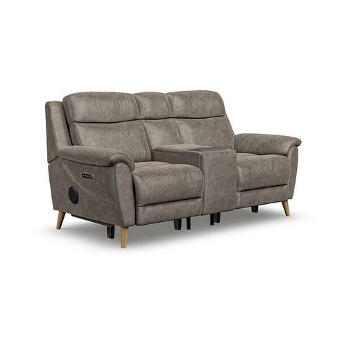 Brunel 2 Seater Recliner Sofa, Smart Screen & Speakers in Marble Mink Fabric