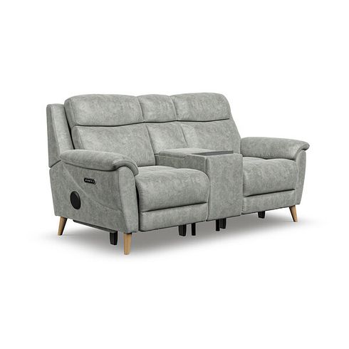 Brunel 2 Seater Recliner Sofa, Smart Screen & Speakers in Marble Silver Fabric