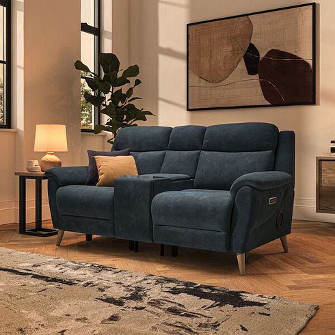 Brunel 2 Seater Recliner Sofa, Smart Screen & Speakers in Dexter Shadow Fabric