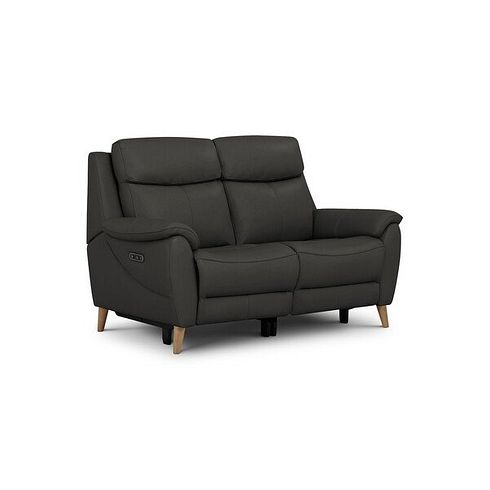 Brunel 2 Seater Recliner Sofa with Adjustable Power Headrest and Lumbar Support in Storm Leather