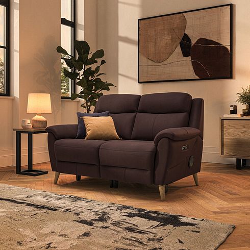 Brunel 2 Seater Recliner Sofa with Speakers in Chestnut Leather
