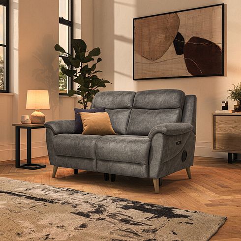 Brunel 2 Seater Recliner Sofa with Speakers in Marble Mink Fabric