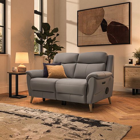 Brunel 2 Seater Recliner Sofa with Speakers in Oyster Leather