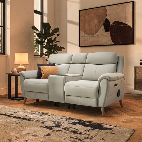 Brunel 2.5 Seater Recliner Sofa, Smart Screen & Speakers in Bone China Leather