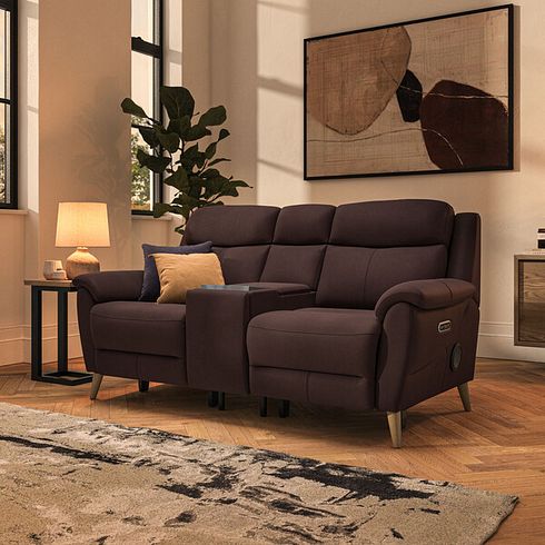 Brunel 2.5 Seater Recliner Sofa, Smart Screen & Speakers in Chestnut Leather