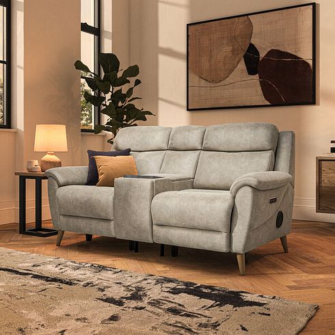 Brunel 2.5 Seater Recliner Sofa, Smart Screen & Speakers in Marble Cream Fabric