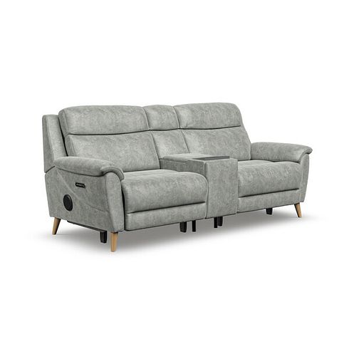 Brunel 2.5 Seater Recliner Sofa, Smart Screen & Speakers in Marble Silver Fabric