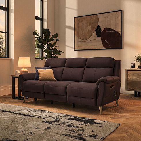 Brunel 3 Seater Recliner Sofa with Speakers in Chestnut Leather
