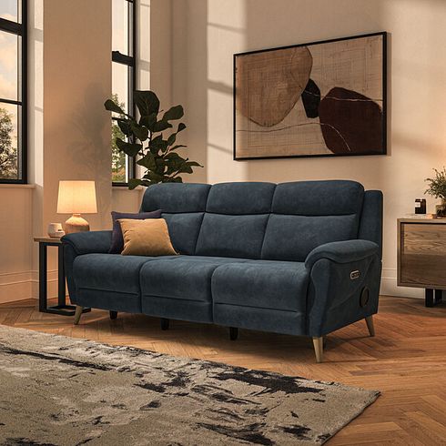 Brunel 3 Seater Recliner Sofa with Speakers in Dexter Shadow Fabric
