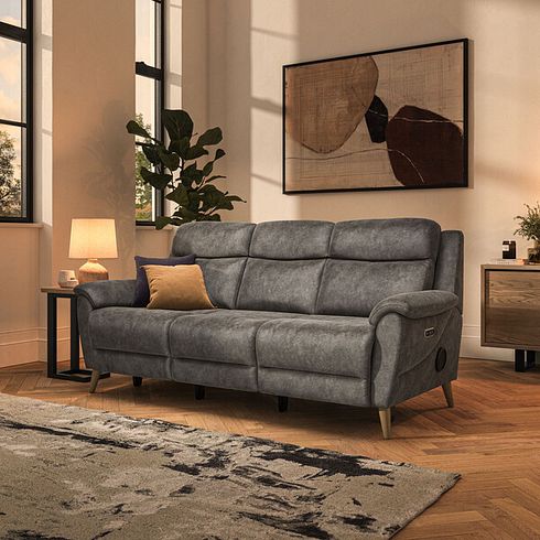 Brunel 3 Seater Recliner Sofa with Speakers in Marble Mink Fabric