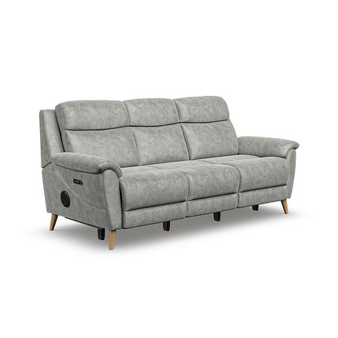 Brunel 3 Seater Recliner Sofa with Speakers in Marble Silver Fabric