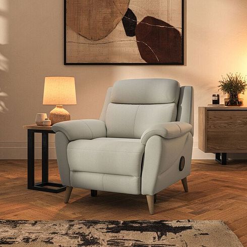 Brunel Electric Recliner Armchair with Speakers in Bone China Leather