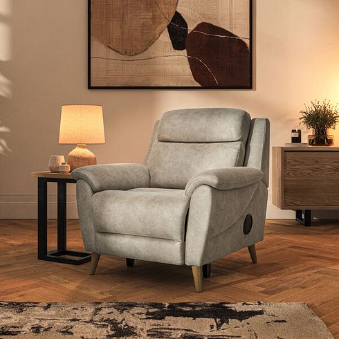 Brunel Electric Recliner Armchair with Speakers in Marble Cream Fabric