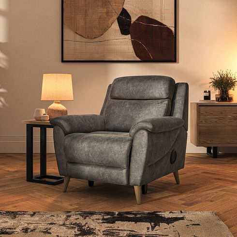 Brunel Electric Recliner Armchair with Speakers in Marble Mink Fabric