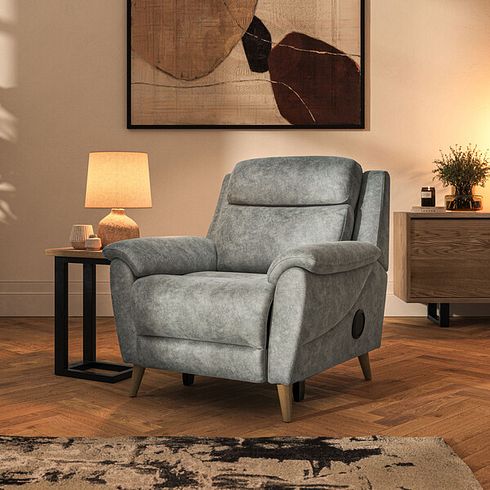 Brunel Electric Recliner Armchair with Speakers in Marble Silver Fabric