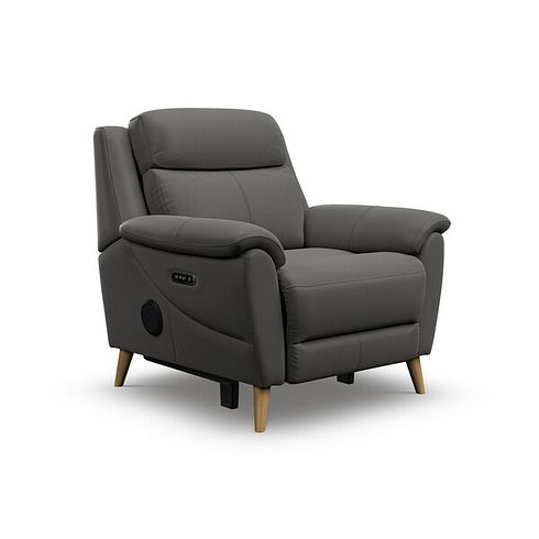 Brunel Electric Recliner Armchair with Speakers in Elephant Grey Leather