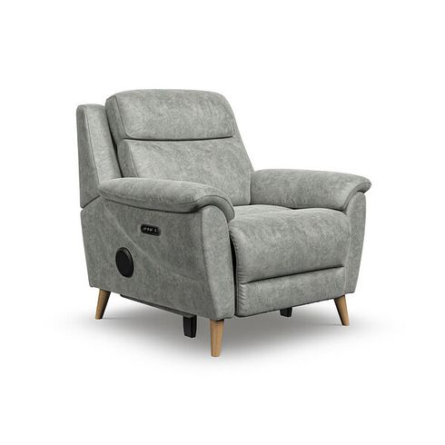 Brunel Electric Recliner Armchair with Speakers in Marble Silver Fabric