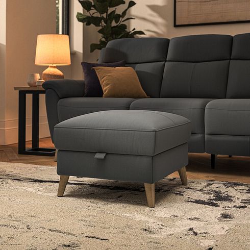 Brunel Storage Footstool in Elephant Grey Leather