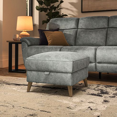 Brunel Storage Footstool in Marble Silver Fabric