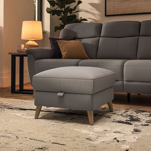 Brunel Storage Footstool in Oyster Leather