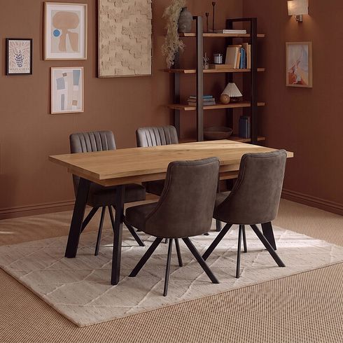 Cambridge Natural Solid Oak Rectangle Dining Table with 4 Mia Chairs in Cedar Fabric