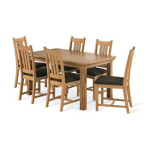 Canterbury Extending Dining Table and 6 Classic Natural Oak Chair with Verona Green Fabric
