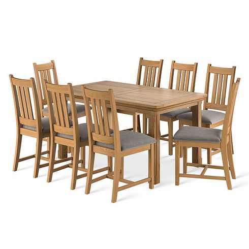 Canterbury Extending Dining Table and 8 Classic Natural Oak Chair with Verona Mocha Fabric
