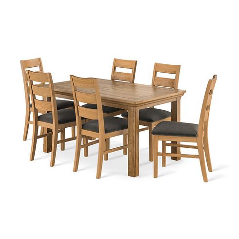 Canterbury Natural Extending Dining Table and 6 Linear Natural Oak Chair in Verona Chocolate Fabric