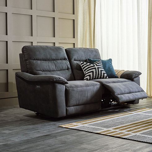 Carter 3 Seater Electric Recliner Sofa in Grey fabric