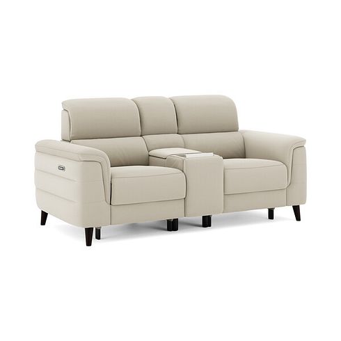 Cassius 2 Seater Power Recliner Console Sofa with Smart Screen and Speakers in Bella Barley White Fabric
