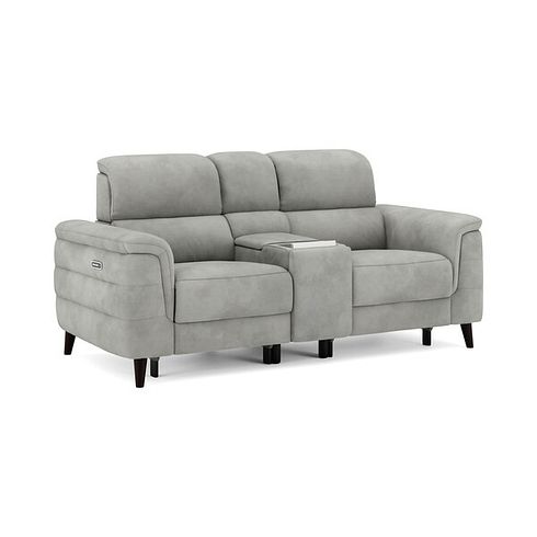 Cassius 2 Seater Power Recliner Console Sofa with Smart Screen and Speakers in Dexter Stone Fabric